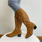 Low-heel Embroidered Mid-calf Boots