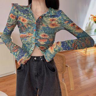 Long-sleeve Print Button-up Top