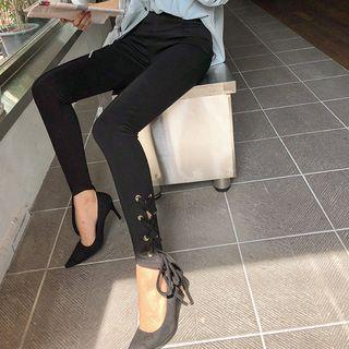 Lace-up Hem Jeggings Black - One Size