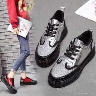 Sequined Platform Lace-up Sneakers