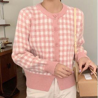 Plaid Cardigan Pink & White - One Size