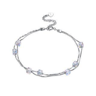 925 Sterling Silver Simple And Fashion Square Bracelet With Austrian Element Crystal Silver - One Size