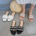 Bead Frayed Slide Sandals