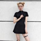 Set: Short-sleeve A-line Qipao Mini Dress + Shorts