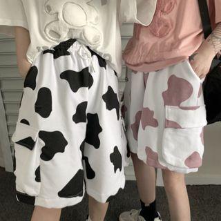 Couple Matching Cow-pattern Print Wide Leg Shorts
