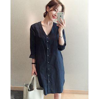 V-neck Round-hem Shirtdress