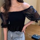 Puff-sleeve Panel Cropped Blouse