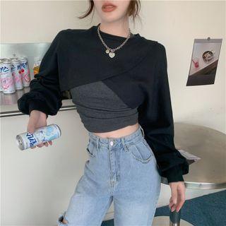 Plain Cropped Tank Top / Long-sleeve Asymmetrical Cropped Sweatshirt
