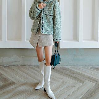 Faux Pearl Button Faux Shearling Jacket