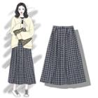 Plaid Midi A-line Skirt Plaid - Dark Gray - One Size