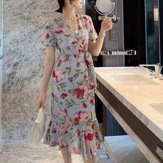 Short-sleeve Floral Mermaid Midi Dress