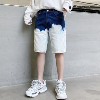 Two-tone Straight-cut Denim Shorts