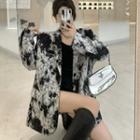 Long-sleeve Tie-dye Padded Shoulder Blazer Black & White - One Size