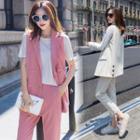 Set: Pocketed Double-breasted Vest + Cropped Dress Pants