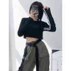 Loose-fit Striped Crop T-shirt Black - One Size