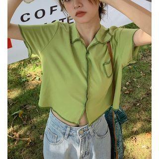 Short-sleeve Collared Top Green - One Size
