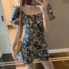 Puff-sleeve Floral Wide Leg Romper