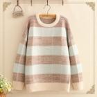 Color-block Stripe Round-neck Knit Sweater