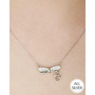 Heart Bow Pendant Silver Chain Necklace