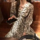 Leopard Print V-neck Long-sleeve Dress
