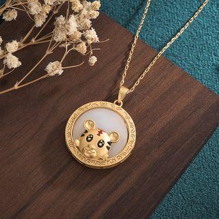 Tiger Faux Gemstone Pendant Alloy Necklace 1 Pc - Cp433 - Gold - One Size