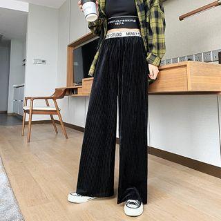 Lettering High-waist Velvet Wide-leg Pants
