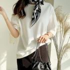 Puff-sleeve Plain T-shirt Ivory - One Size