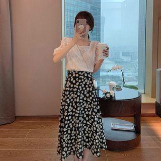 Floral Skirt / Chiffon Vest Dress / Floral Short-sleeved Dress