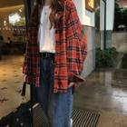 Plaid Shirt Jacket Red - One Size