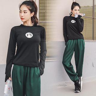 Set:printed Crewneck Long-sleeve Top + Pants