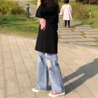 High-waist Ripped Split Straight-cut Jeans