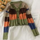 Colorblock Slim-fit Cardigan Green - One Size