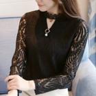 Lace Cut Out Front Long Sleeve Top