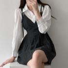 Set: Plain Shirt + Pleated Overall Dress
