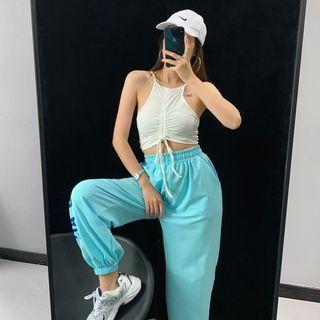 Cropped Drawstring Halter Top