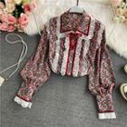 Lace-trim Floral Print Long-sleeve Shirt