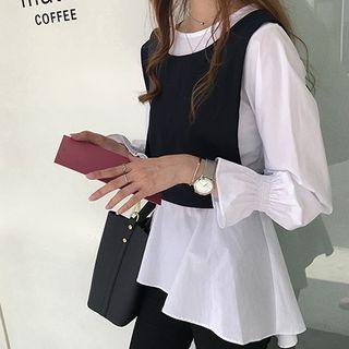 Set: Ruffle Blouse + Tie-back Crop Vest