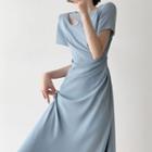 Short-sleeve Cutout Maxi A-line Dress