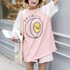 Cartoon Print Loose-fit Short-sleeve T-shirt Pink - One Size