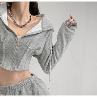 Plain Zip Hooded Cropped Hoodie