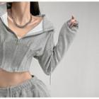 Plain Zip Hooded Cropped Hoodie