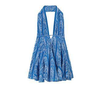 Halter-neck Printed Open-back A-line Dress