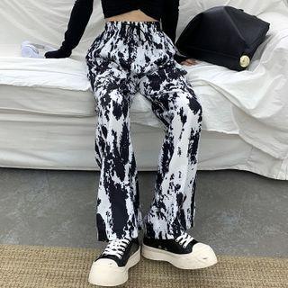 Printed Drawstring Wide-leg Pants
