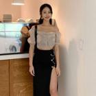 Off-shoulder Band-hem Cropped Top