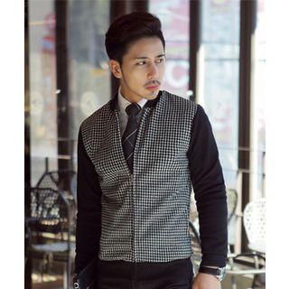 Checked-panel Zip-up Jacket