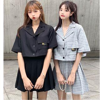 Short-sleeve Button Blazer / Mini A-line Skirt