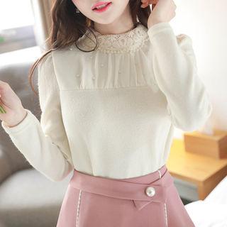 Beaded Lace-collar Chiffon-panel Top