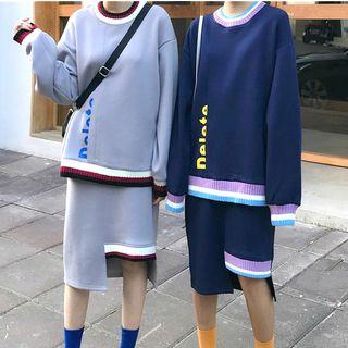 Set: Lettering Sweater + Asymmetrical Knit Skirt