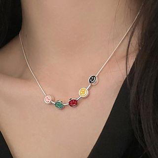 Smiley Glaze Alloy Choker Red & Pink & Green - One Size