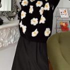 Floral Print Sweater Panel - Black & White - One Size